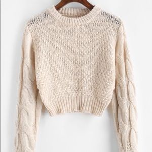 Zaful Crew Neck Cropped Cable Knit Sweater